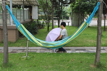 Stripe Outdoor Canvas Hammock Dual People Widening Swing Bed, Size: 190cm x 150cm, 190cm x 150cm (Blue), 190cm x 150cm (Red+Yellow), 200 x 150cm (Blue+Yellow)