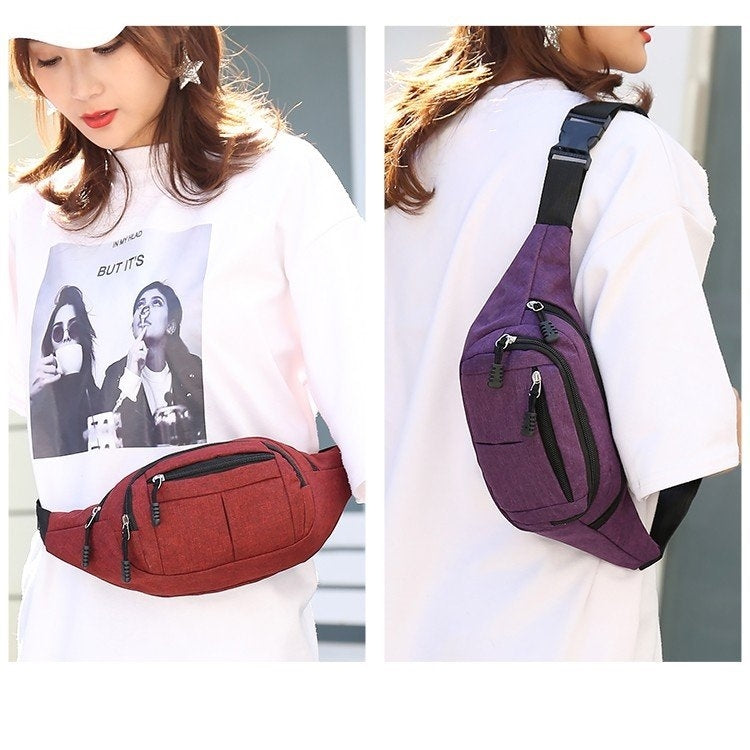 Riñonera deportiva impermeable con bolsillos casuales y multifunción de color puro