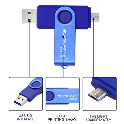 MicroDrive 16GB USB 3.0 Android Phone & Computer Dual-use Rotary Metal U Disk, 16GB