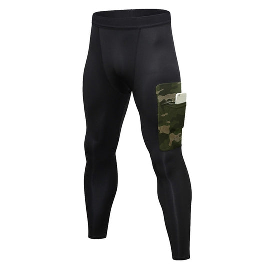 Camouflage Pocket Training Running Fast Dry High Elastic Sports Casual Tights (Color:Black Camouflage Green Size:S), S, M, L, XL, XXL