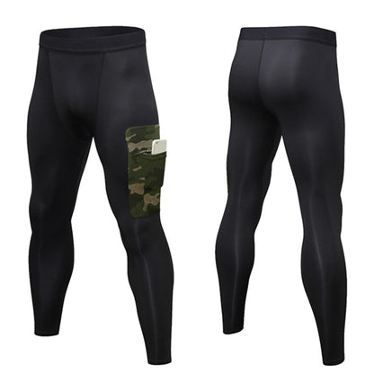 Camouflage Pocket Training Running Fast Dry High Elastic Sports Casual Tights (Color:Black Camouflage Green Size:S), S, M, L, XL, XXL