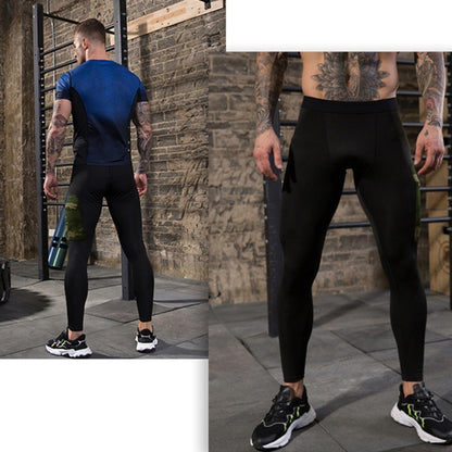 Camouflage Pocket Training Running Fast Dry High Elastic Sports Casual Tights (Color:Black Camouflage Green Size:S), S, M, L, XL, XXL
