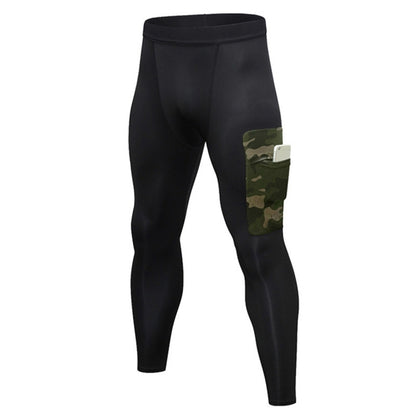 Camouflage Pocket Training Running Fast Dry High Elastic Sports Casual Tights (Color:Black Camouflage Green Size:S), S, M, L, XL, XXL