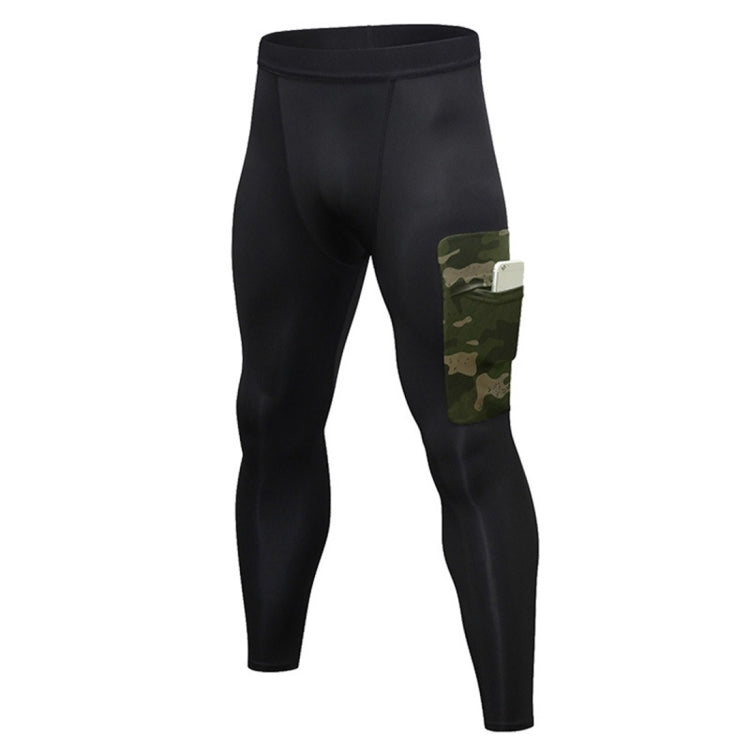 Camouflage Pocket Training Running Fast Dry High Elastic Sports Casual Tights (Color:Black Camouflage Green Size:S), S, M, L, XL, XXL