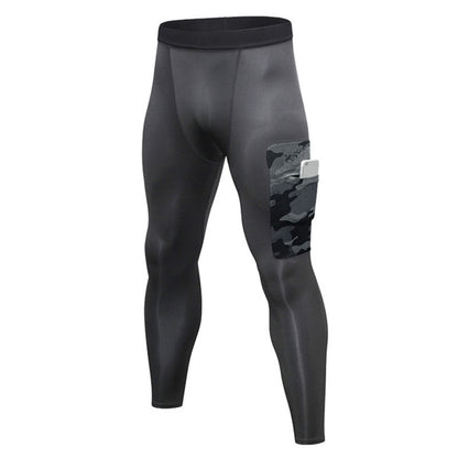 Camouflage Pocket Training Running Fast Dry High Elastic Sports Casual Tights (Color:Black Camouflage Green Size:S), S, M, L, XL, XXL
