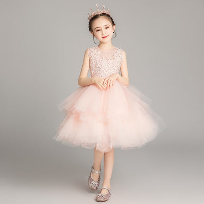 Sleeveless Short Lace Princess Dress Pettiskirt Performance Formal Dress for Girls, 100cm, 110cm, 120cm, 130cm, 140cm, 150cm, 160cm